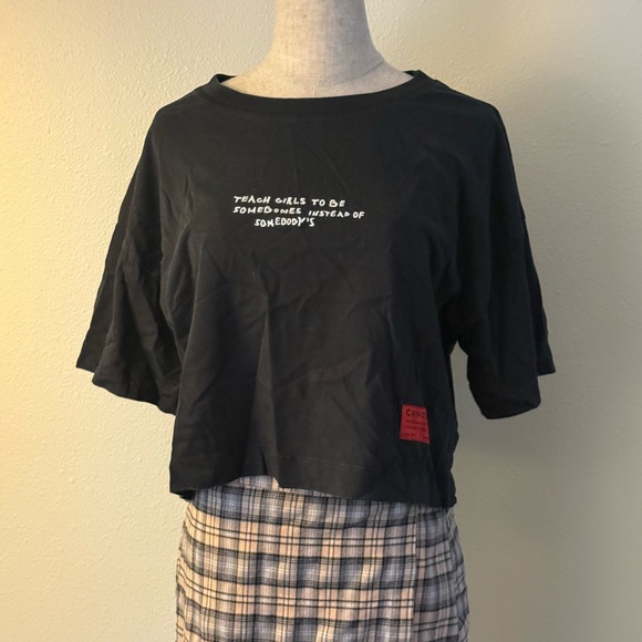 CHNGE Black Crop Top with Graphic Text - Picture 1 of 3
